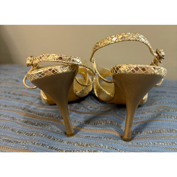 Nina Cracked Gold Leather Strappy Slingback Sandals - Size 9 - Picture 5 of 9